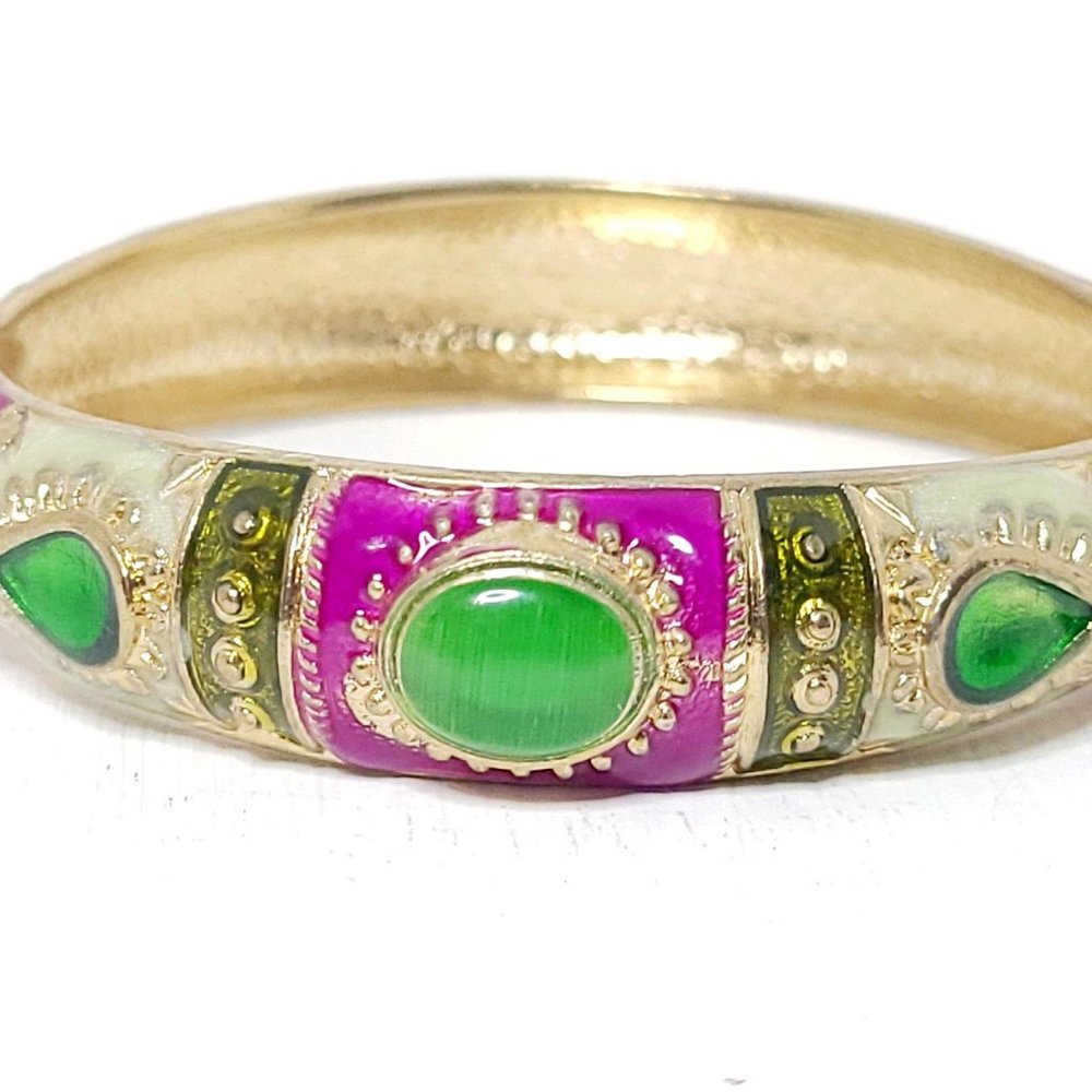Gold Tone Enamel Hinge Bracelet, Colorful, Unique, Bohemian, EUC